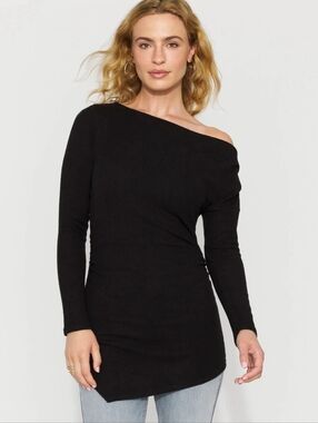White House Black Market, Black One-Shoulder Long Sleeve Women's Sweater